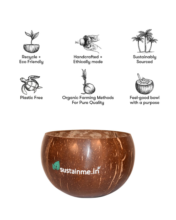 Jumbo Coconut Food Bowl with loop Spoon ( Set of 4 )