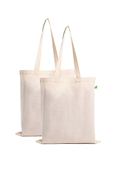 Organic Cotton Tote Bags With Zipper and Inner Pocket - 2 Pack