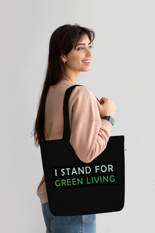 Large Zipper Tote Bag Black - I Stand for green living