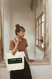 LARGE ZIPPER TOTE BAG BEIGE  - i stand for green living