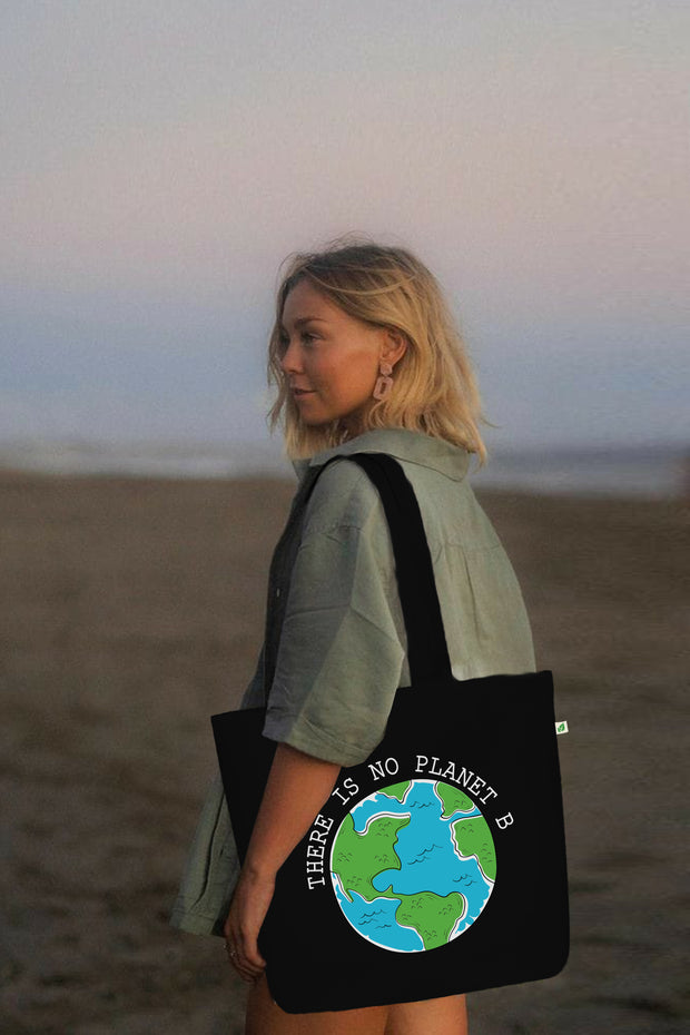 Large Zipper Tote Bag Black - There is no planet B