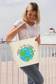 LARGE ZIPPER TOTE BAG BEIGE  - There is no planet B