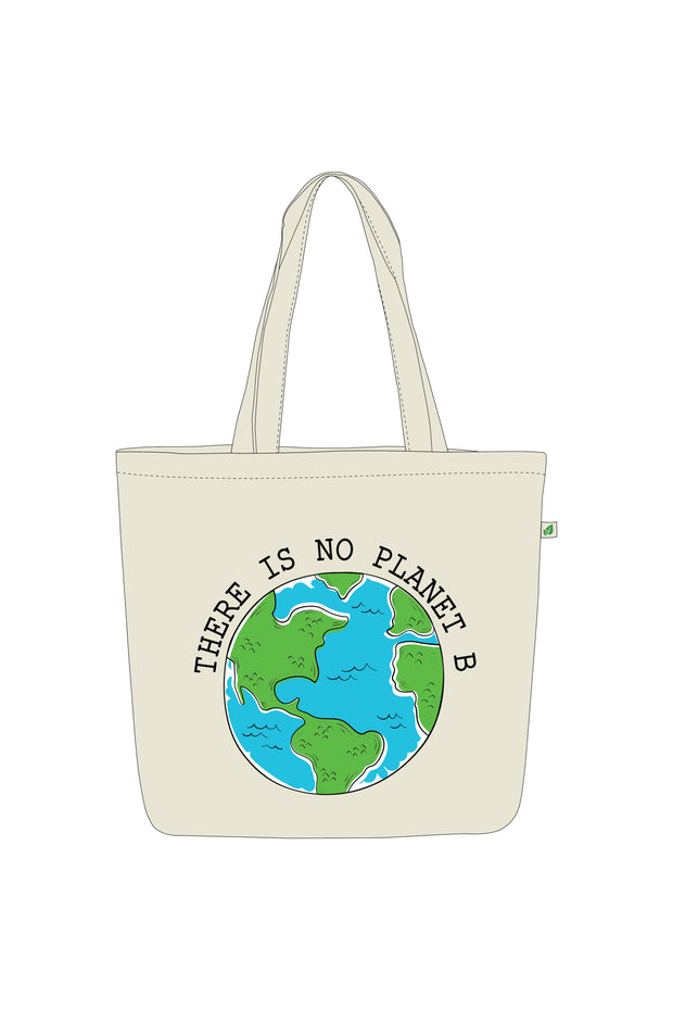 LARGE ZIPPER TOTE BAG BEIGE  - There is no planet B