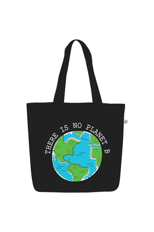 Large Zipper Tote Bag Black - There is no planet B