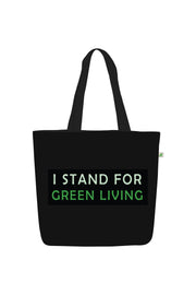 Large Zipper Tote Bag Black - I Stand for green living