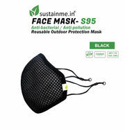 FACE MASK - REUSABLE | ANTIBACTERIAL | ANTI POLLUTION - S95 PK OF 1 - BLACK