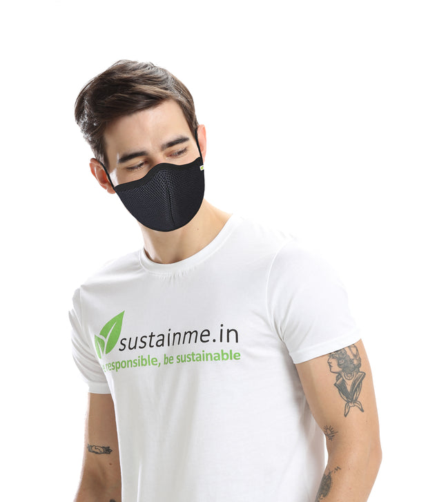 FACE MASK - REUSABLE | ANTIBACTERIAL | ANTI POLLUTION - S95 PK OF 1 - BLACK