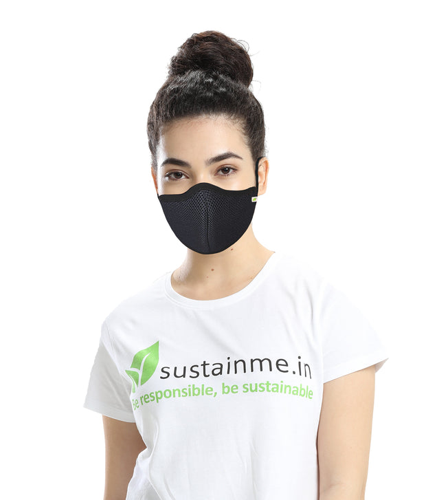 Face Mask - Reusable | Antibacterial | Anti Pollution - S95 Pk Of  3 - Black