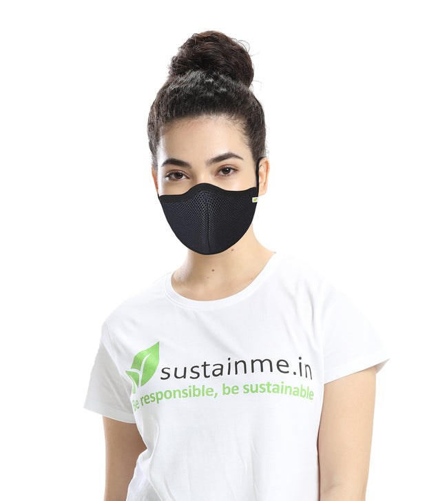FACE MASK - REUSABLE | ANTIBACTERIAL | ANTI POLLUTION - S95 PK OF 1 - BLACK