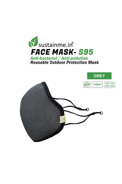 Face Mask - Reusable | Antibacterial | Anti Pollution - S95 Pk Of 1 - Grey