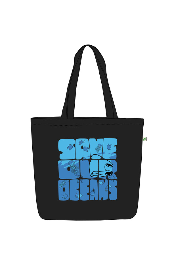 Large Zipper Tote Bag Black - Save Our oceans