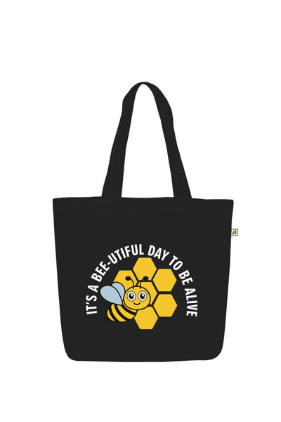 Large Zipper Tote Bag Black - bee-tiful