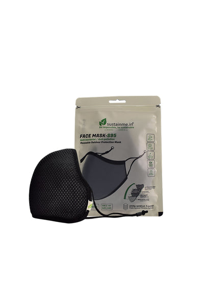 FACE MASK - REUSABLE | ANTIBACTERIAL | ANTI POLLUTION - S95 PK OF 1 - BLACK