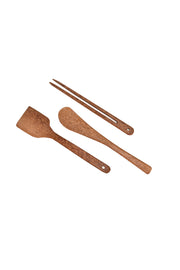 Coconut Wooden Tong Spatula Half Palta Set for Kitchen