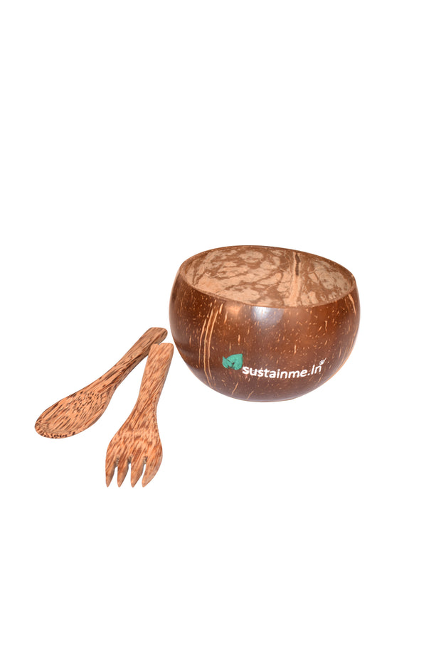 Jumbo Coconut Food Bowl with Cutlery Set Combo