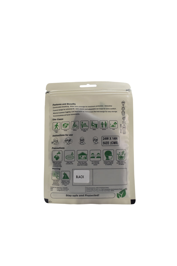 FACE MASK - REUSABLE | ANTIBACTERIAL | ANTI POLLUTION - S95 PK OF 1 - BLACK