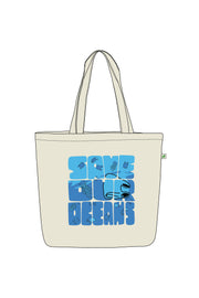 LARGE ZIPPER TOTE BAG BEIGE  - SAVE OUR OCEANS